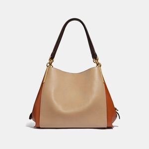 Coach 79326 Dalton 31 Colorblock Mixed Leather Taupe/Ginger EUC